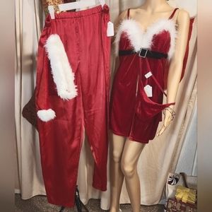 Mens Silky Red PJ'S bottom with Santa Hat